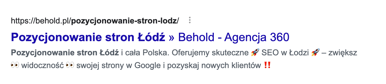 Behold - pozycjonowanie Łódź - przykład title i description